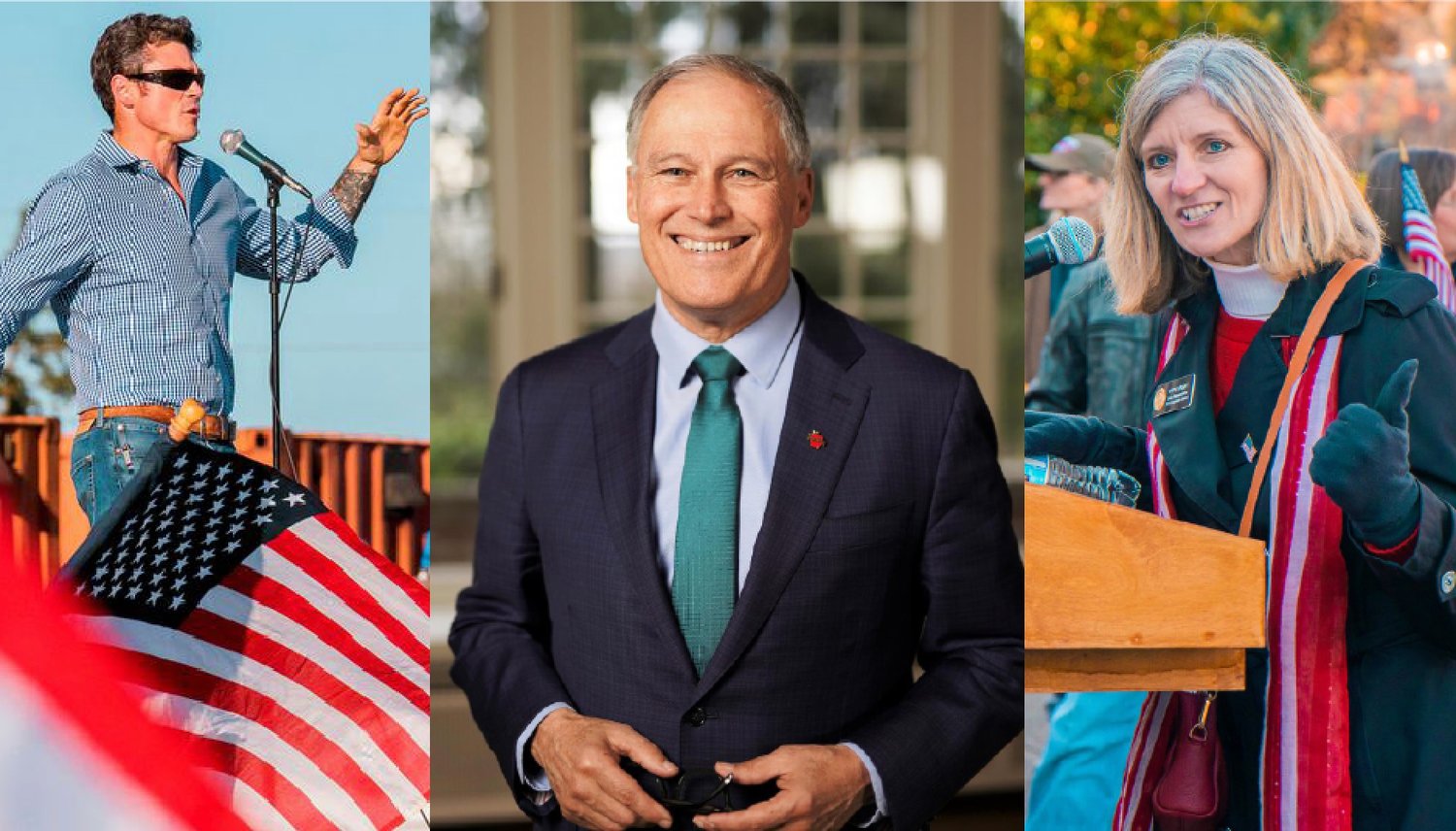 From left, congressional candidate Joe Kent, R-Yacolt; Gov. Jay Inslee and congressional candidate and state representative Vicki Kraft, R-Vancouver.